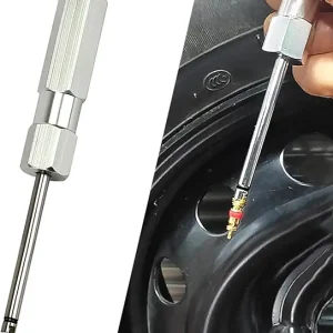 1 PC Car Tire Valve Core Screwdriver, Valve Stem Disassembly Tool Rod Puller, Metal Adjustable Valve Wrench Bottom Adsorbable, Universal for Cars Tire Repair and Disassembly Tool (Silver)