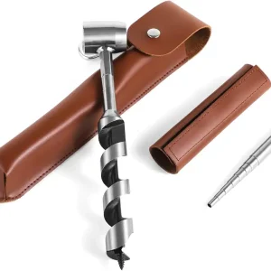 1 x 10 Inches Hand Auger Drill Set, Scotch Eye Wood Drill, Hand Auger Wrench Spiral Drill, Manual Hole Maker for Woodworking, Setter Wrench and Bushcraft Survival Tool for Camping Hiking