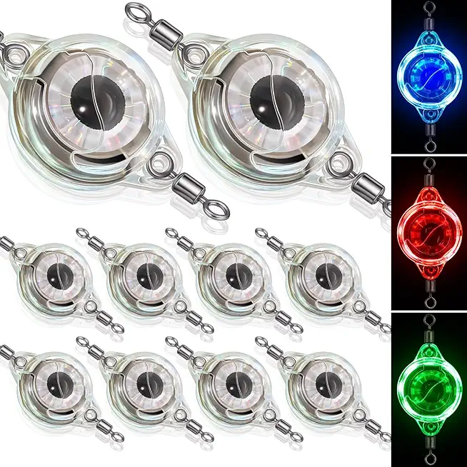 10 Pcs Deep Drop Underwater Fishing Lure Light, Ice Fishing Fish Eye Lighted Bait, Deep Sea LED Lures Kit, Underwater Flasher Lures