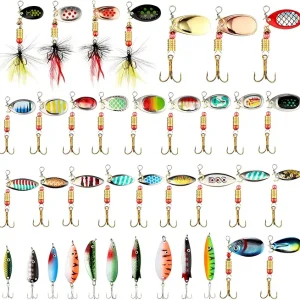 100 Pcs Fishing Lures Spinner Baits Metal Trout Lures Fishing Spinners and Spinnerbaits Metal Baits Kit with 4 Pcs Tackle Box for Salmon Bass Walleye Crappie