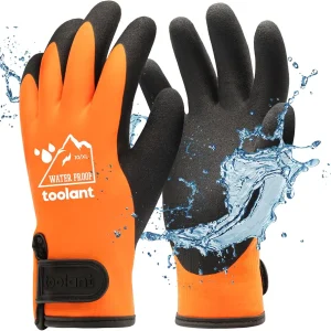 100% Waterproof Gloves for Men and Women, Winter Work Gloves for Cold Weather, Touchsreen, Thermal Gloves for Freezer Work, Fishing and Gardening, With Grip, Orange, X-Large