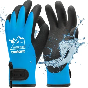 100% Waterproof Gloves for Men and Women, Winter Work Gloves for Cold Weather, Touchsreen, Thermal Insulated Freezer Gloves, With Grip, Blue, Large