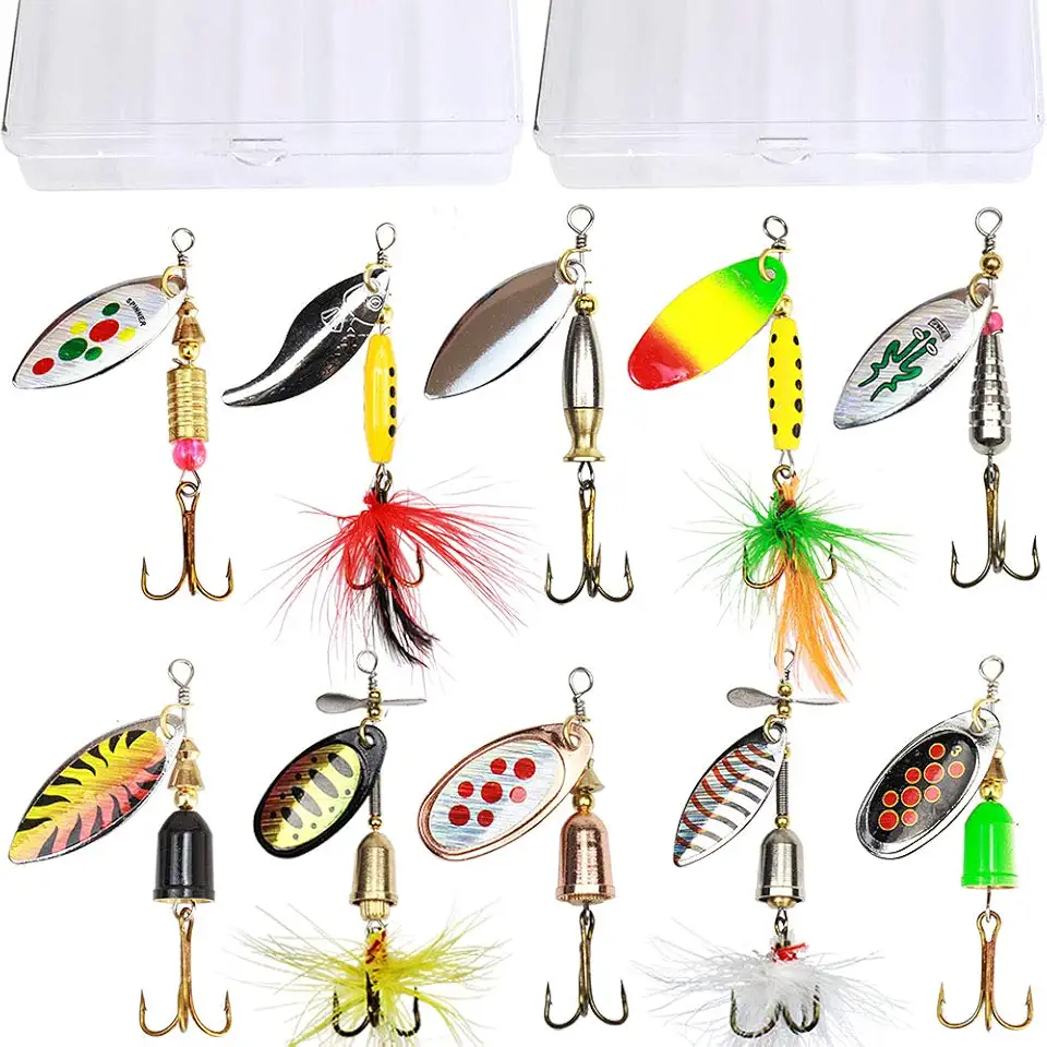 10pcs Fishing Lure Spinnerbait, Bass Trout Salmon Hard Metal Spinner Baits Kit with 2 Tackle Boxes by Tbuymax