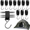 10Pcs Outdoor Hunting Tent Hanging Hooks Black Hunting Shelter Hooks Multi Functional Metal Hooks with Straps Adjustable Velcro Hooks for Outdoor Hunting Camping Hiking Ice Fishing