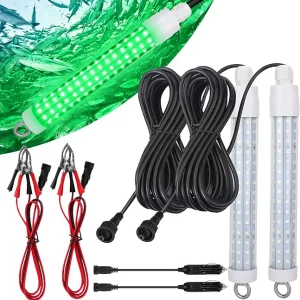120 2835 SMD LED Underwater Fishing Light?8" 10.5W DC 12V 1000ML Green Night Fishing Finder Attractor, IP68 Submersible Boat Lamp for Lure Bait Snook Crappie, 22.3ft Cord Wire &Cigarette Adapter Wire