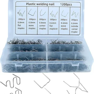 1200PCS Car Plastic Welding Kit, 6 Different Shapes 0.6 0.8mm Hot Staples Welder Rods with Storage Box, Stainless Steel Weld Staples Repair Set for Bumper Dashboard Lamp Holder