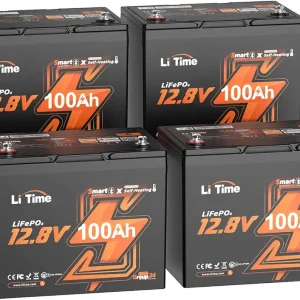 12V 100Ah Group 24 Bluetooth LiFePO4 Lithium Deep Cycle Battery with Self Heating & Low-Temp Protection, Max. 15000 Cycles, Perfect for RV, Solar System, Trolling Motors etc (4 Pack)