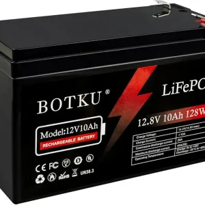 12V 10Ah Lithium LiFePO4 Deep Cycle Battery, 3000+ Cycle Rechargeable Lithium Iron Phosphate Battery for Solar, Fish Finder, Power Wheels, Lighting, Off-Grid Applications with 10A BMS