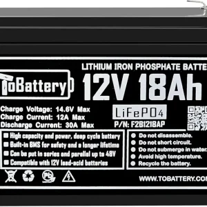 12V 18Ah Lithium LiFePO4 Deep Cycle Battery, 5000+ Cycles Rechargeable Battery for Solar, Fish Finder,Lighting, Feeder and More with 30A BMS