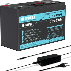 12V 7Ah Lithium Ion Battery 4000+ Deep Cycle Rechargeable Lithium Battery with 10A BMS, LED, Switch, 12.6V 2/3A Battery Charger for Camera, Fishing Finder, Emergency Lighting