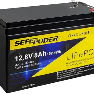 12V 8Ah LiFePO4 Lithium Deep Cycle Battery, 2000+ Cycles Rechargeable Battery for Solar/Wind Power, Lighting, Power Wheels, Fish Finder and More with Built-in 8A BMS