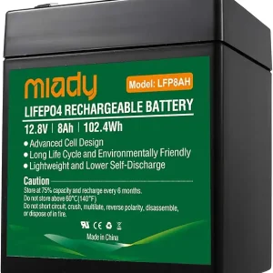 12V 8Ah Lithium LiFePO4 Deep Cycle Battery,3000 Cycles Rechargeable Battery For Small UPS,Fish Finder,Power Wheel,Scooters,Solar-Power Built-in 8A BMS