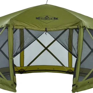 12�x12� Pop-Up Gazebo Screen Tent | 6-Sided Outdoor Canopy Shelter w/Built-in Zippered Wind Panels, Built-in Awning, Stakes, Ropes & Carry Bag for Camping & Sports | UV Resistant SPF 50+