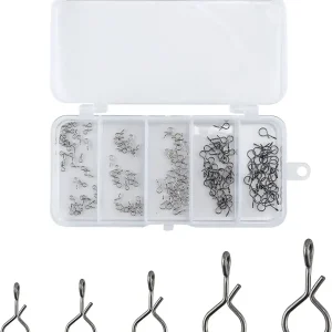 150-Pack Fly Fishing Snaps Twist Clips, 3/5 Sizes Stainless Steel Quick Change Lure Snaps No Knot Clip Quick Snap Fast Snap Lure Connector for Jigs Lures Fishing Clips Swivels Terminal Tackle