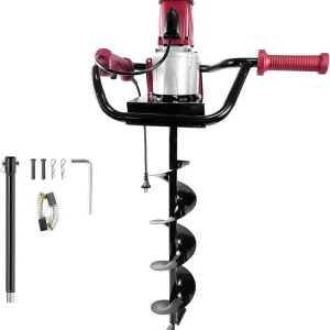 1500W Electric Post-Hole Digger with 6-Inch Auger Bit, Earth Auger Drill, Auger Bit Earth Auger, Ideal for Post Hole Digging, Drilling, Tree Planting, Red