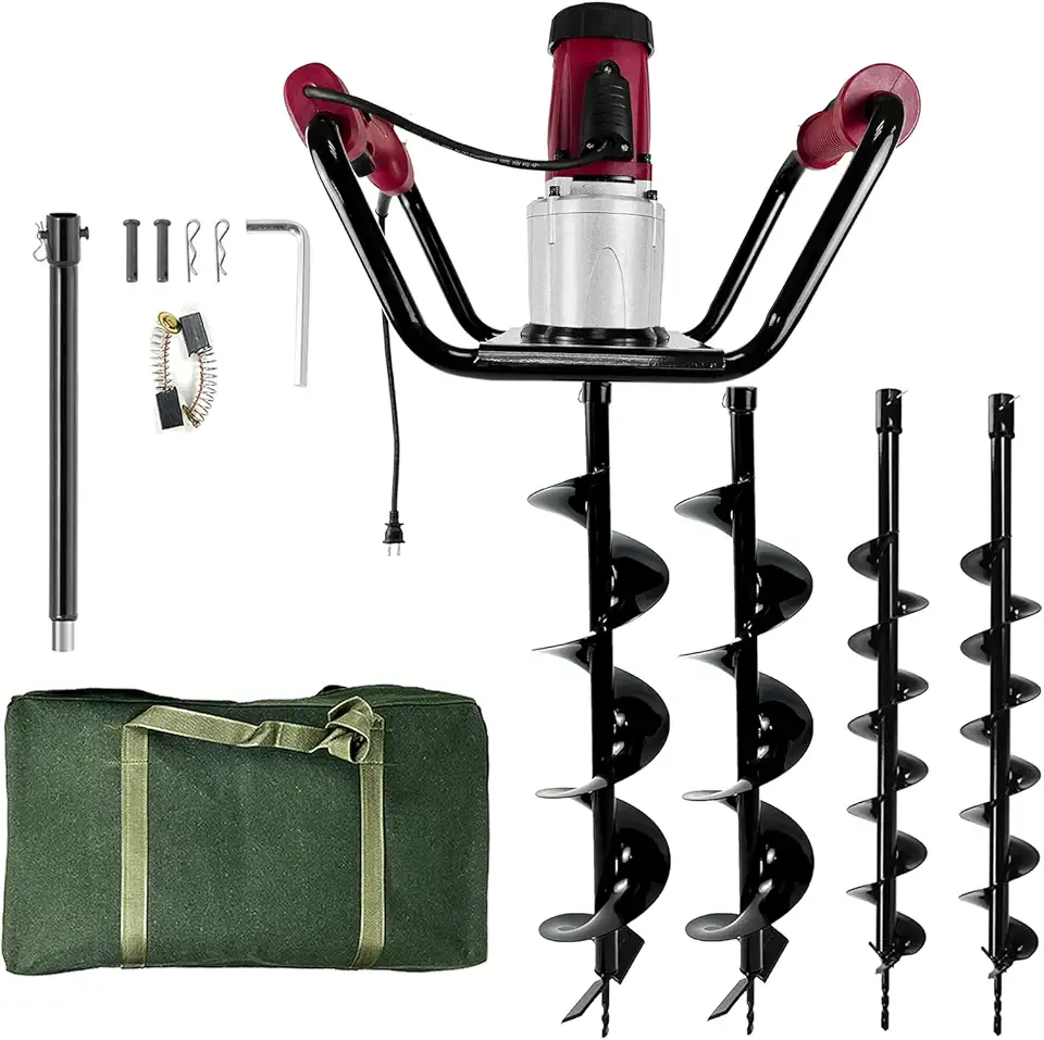 1500W Electric Post Hole Digger with Reverse, Double Handle Earth Auger with Storage Bag, 2�6"and 2�4" Auger Bit Earth Auger Drill, Ideal for Installing Fence Post, Drilling, Planting Trees
