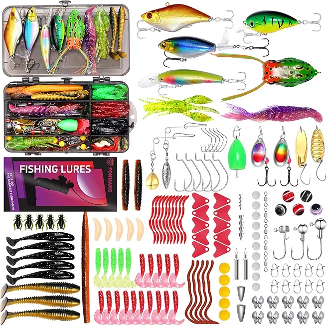 153Pcs Fishing Lures Tackle Box Kit � Complete Fishing Gear Set with Weights, Assorted Baits, Hooks & Tackle Included for Bass, Trout, Walleye Freshwater & Saltwater Fishing Gift for Men