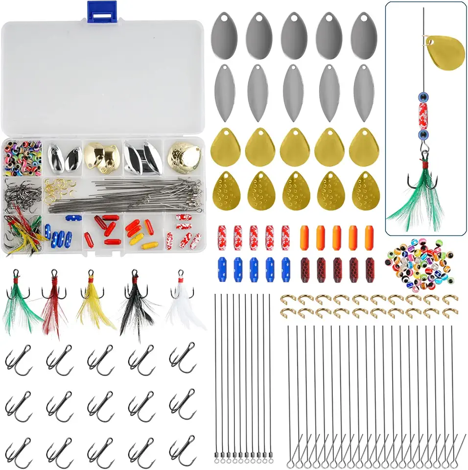 160pcs Fishing Lures Making Kit with Tackle Box, Inline Spinner Baits Lure Making Supplies Spinner Blades Lure Bodies Accessories Kit for Bass Trout