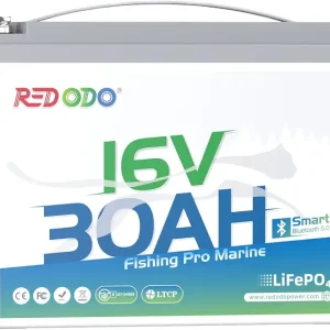 16V 30Ah Lithium Marine Battery with Bluetooth, LiFePO4 Battery Built-in BMS, 4000+ Deep Cycle Rechargeable Lithium Battery, Perfect for Marine Devices such as Sonar, Radar, GPS, Fish Finder