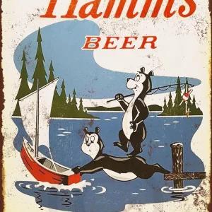 1956 Hamms Beer Bears Fishing Reproduction Metal Sign 8 x 12