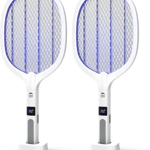 2 in 1 Electric Bug Zapper, Mosquitoes Trap Lamp & Racket, USB Rechargeable Electric Fly Swatter for Home and Outdoor Powerful Grid 3-Layer Safety Mesh Safe to Touch, Pack of 2
