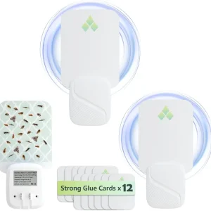 2 in 1 Fly Trap Indoor, Fruit Fly Traps for Indoors (2 Devices + 12 Refills), Gnat Traps for House Indoor with UV Light & Night Light, Plug-in Flying Insect Trap Gnat Moth Catcher