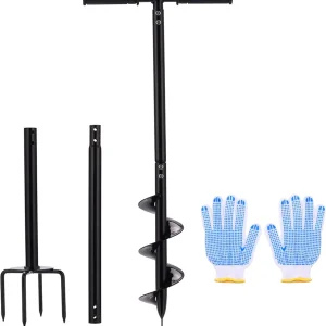 2 in 1 Hand Drill Auger Post Hole Digger � 44.5 inch Manual Garden Spiral Drill Planter for Bulb, Flower, Seedlings, Bedding Plants, Fence Post Auger for Trees, Mailbox, Deep Cultivating.