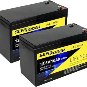 2 Pack 12V 10Ah LiFePO4 Deep Cycle Battery, 2000+ Cycles Rechargeable Battery for Solar/Wind Power, Lighting, Small UPS, Power Wheels, Scooters, Fish Finder and More with Built-in 10A BMS