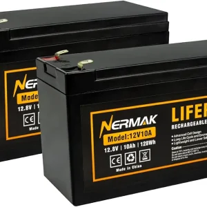 2 Pack 12V 10Ah Lithium Ion LiFePO4 Deep Cycle Battery, 2000+ Cycles Rechargeable Battery for Solar/Wind Power, UPS, Scooters, Lighting, Power Wheels, Fish Finder Built-in 10A BMS