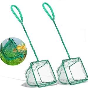 2 Pack Aquarium Fish Nets, DSSPORT 4 Inch Small Mesh Fish Catch Nets with Plastic Handle Green (Pine Green)