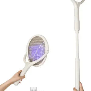 2-Pack Rotating Head Rechargeable Electric Fly Swatter Racket Bug Zapper Racket Indoor Bug Zapper Indoor Fly Zapper Repellent Fruit Fly Trap Mosquito Zapper, with 2 Telescopic Extensions