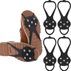 2 Pair Universal Non Slip Gripper Spike, Ice Traction Cleats with Steel Studs Crampon, Walk Traction Cleat, Ice Snow Grips with 5 Steel Studs Cleats for Ice Sports Walking Running Hunting Fishing