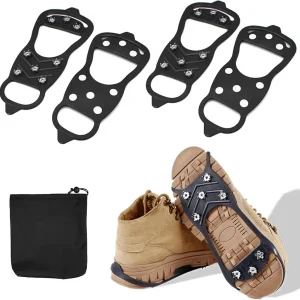 2 Pairs Ice Cleats for Shoes and Boots,Universal 8 Steel Studs Crampon Ice & Snow Grippers for Winter Hiking Climbing Ice Fishing,Anti-Slip