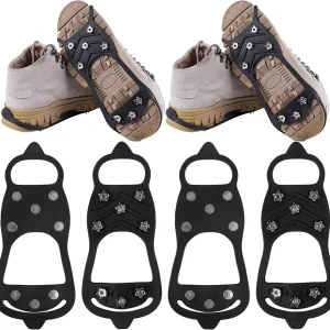 2 Pairs Non Slip Gripper Spike Ice Traction Cleats Walk Traction Cleat Durable Ice Snow Grips for Shoes, Boot with 8 Steel Studs Crampons