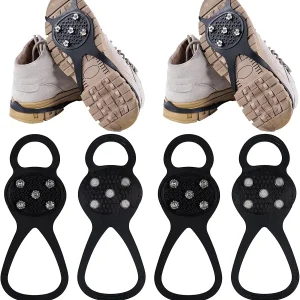 2 Pairs Non Slip Gripper Spike Ice Traction Cleats Walk Traction Cleat Ice Snow Grips for Shoes, Boot with 5 Steel Studs Crampons