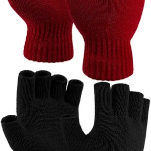 2 Pairs Thickened Cashmere Warm Half Finger Gloves Winter Knitted Fingerless Gloves for Men and Women