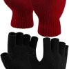 2 Pairs Thickened Cashmere Warm Half Finger Gloves Winter Knitted Fingerless Gloves for Men and Women
