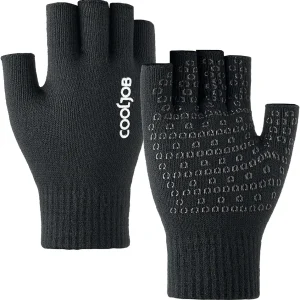 2 Pairs Warm Knit Half Finger Winter Gloves for Men Women, Fingerless Stretchy Mittens with Non-Slip Silicone Grip