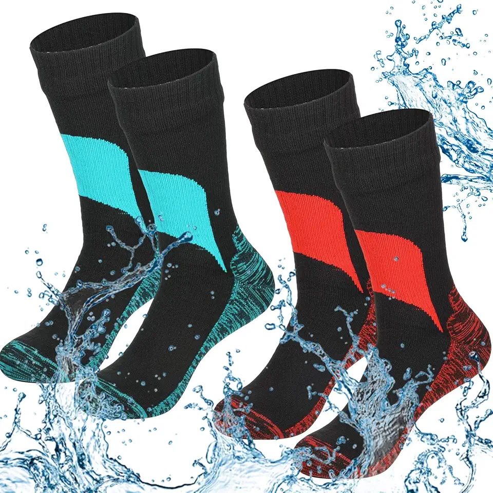 2 Pairs Waterproof Socks Unisex Waterproof Breathable Outdoor Skiing Hiking Wading Fishing Socks for Men Women