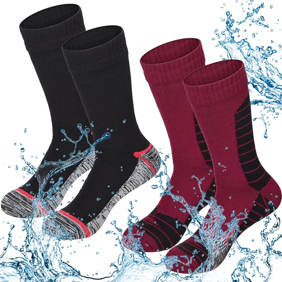 2 Pairs Waterproof Socks Unisex Waterproof Breathable Outdoor Skiing Hiking Wading Fishing Socks for Men Women