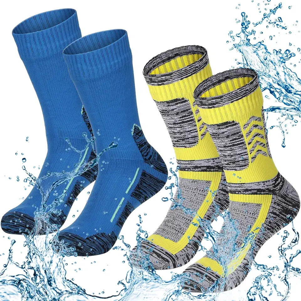 2 Pairs Waterproof Socks Unisex Waterproof Breathable Outdoor Skiing Hiking Wading Fishing Socks for Men Women