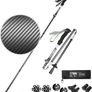 2 PC Carbon Fiber Trekking Poles, Ultra Light / 0.5LB Foldable Hiking & Walking Poles for Men and Women, Folding Trekking Poles for Camping Backpacks with Quick Flip Lock, EVA Handle