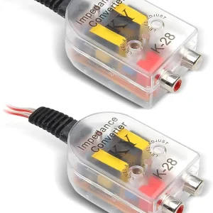 2 PCS Car Amplifier Subwoofer High Frequency to Low Frequency Converter, RCA Line Control Audio Signal Retrofit Adapter, High to Low Speaker Output Converter, Universal for Cars (Transparent)