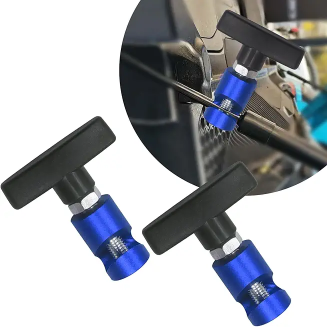 2 PCS Car Hood Lift Rod Clamp, 2.55" x 2.73" Alloy Trunk Hydraulic Air Rod Anti-pinch Tool Spark Plug Gap Caliper, Multipurpose Portable Fastening Accessory, Suitable for Most Cars (Blue)