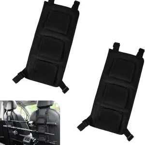 2 PCS Car Rear Seat Back Fishing Rod Rack, 15.4" x 7.1" Length Adjustable Trunk Three-Pole Capacity Rack, Velcro Buckle Strap Quick Installation Accessories, for Cars SUVs, Trucks (Black)