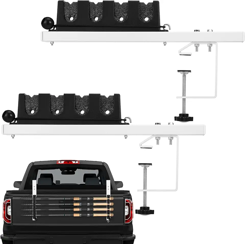 2 Pcs Truck Bed Fishing Rod Holder Fishing Pole Roof Rack Carbon Steel Clamp on Fly Accessories for Truck Bed or Boat