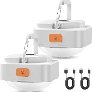 2 Pcs White Camping Lights Tent Lights Portable Rechargeable LED Camping Lights Survival Gear Camping Accessories Camping Equipment for Hiking Backpacking Fishing Hurricane Emergency Outage