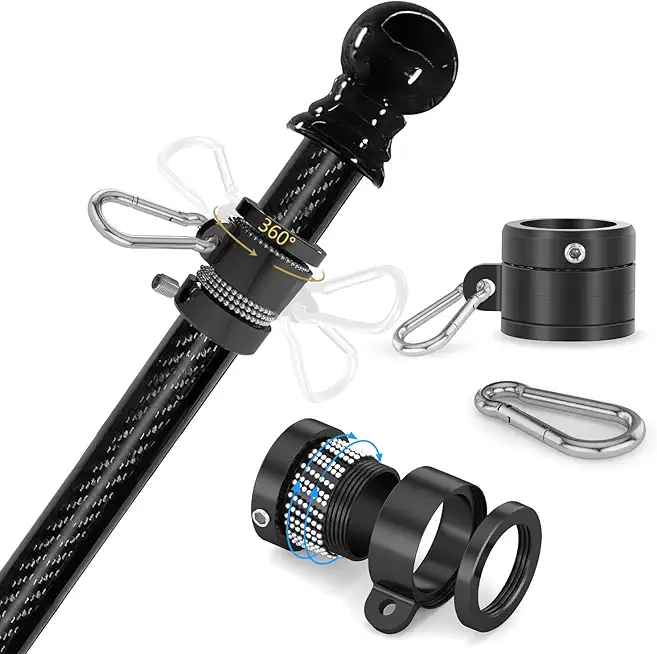 2 Sets 6FT Outdoor Flag Pole for House, Carbon Fiber Design Heavy Duty Flag Pole with Tangle Free Spinning Grommets, High Wind Flagpole for Residential Garden Yard Porch Commercial, (Flag Pole only)