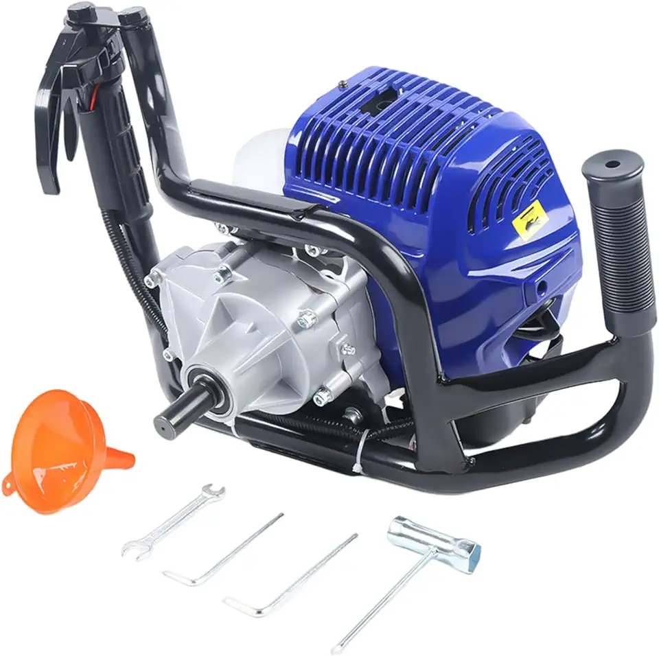 2 Stroke 52cc Gas-oline Engine Digging Machine Gas Post Hole Digger Air-Cooled System Single-Cylinder Auger Machine with 4"+ 8"Drill Bits (Digger + Bits Set)