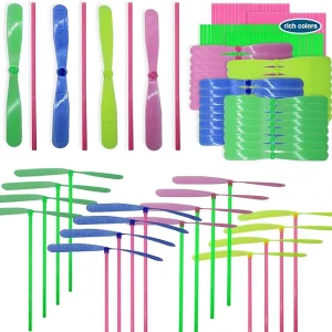 200 Pcs Hand Helicopter Set, 100 Propeller+ 100 Rod Bamboo Dragonfly Helicopter Toy, Aero Props Hand Spinner Flying disc Launcher Outdoor Toys Flying Party Gift Favors for Kids 8-12,4-6